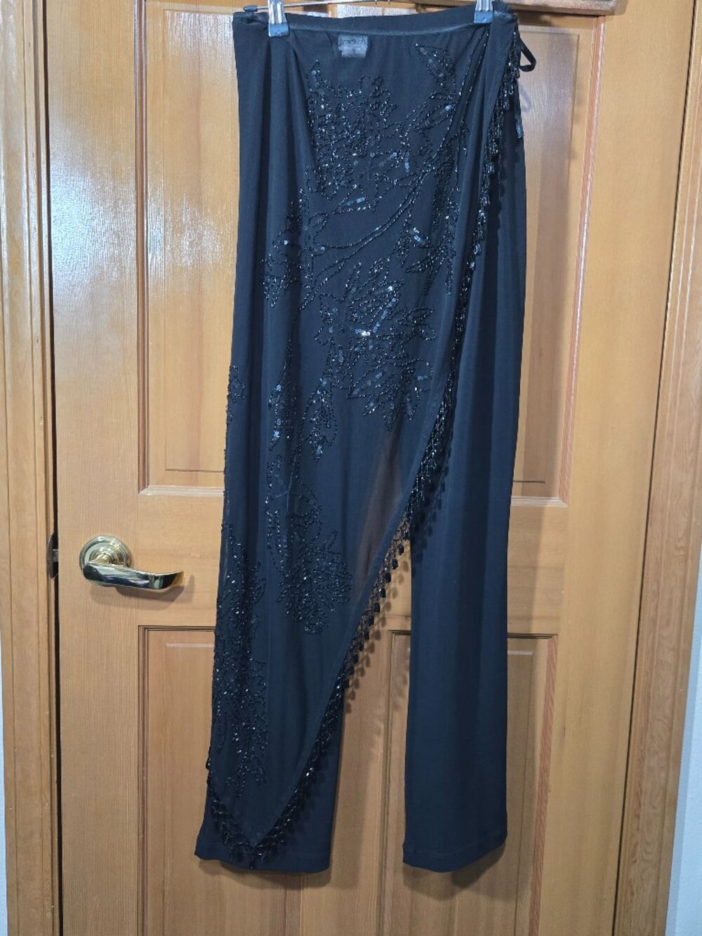 Vintage Formal Dress Pants With Attached Sheer Beaded Wrap Overlay